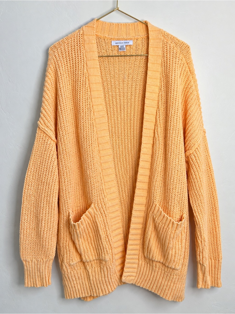 American Eagle Peach Apricot Chunky Knit Cardigan Women’s Medium Cotton